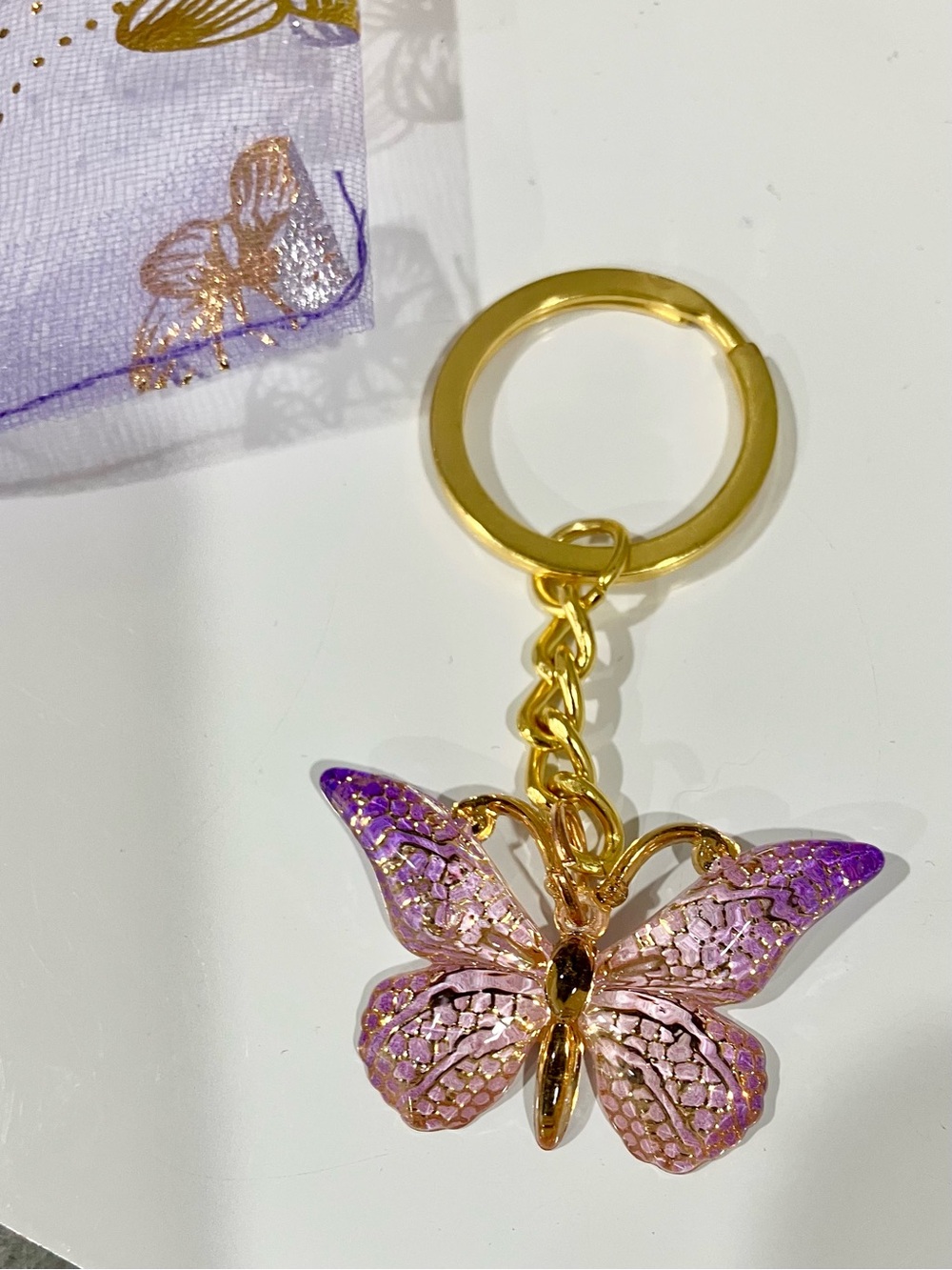 Butterfly Keychain in Purple & Gold